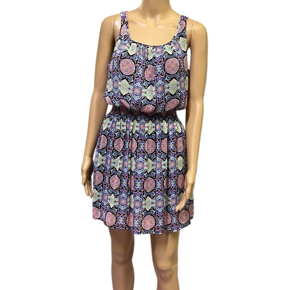 Olsenboye Sleeveless Geometric Print Cinched Waist Keyhole Back Dress Womens S